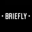 BRIEFLY logo with white text and dots on a black background.
